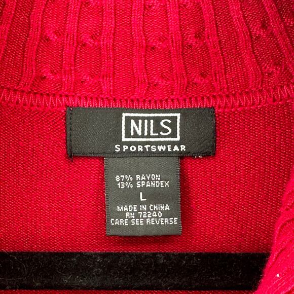 Nils 1/4 Zip Mock Cable Knit Sweater Womens Size Large Berry Red - Picture 4 of 4